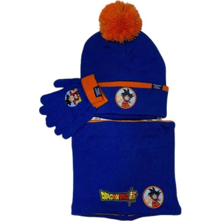 Set 3 pièces Bonnet + Snood + gants Dragon Ball Super