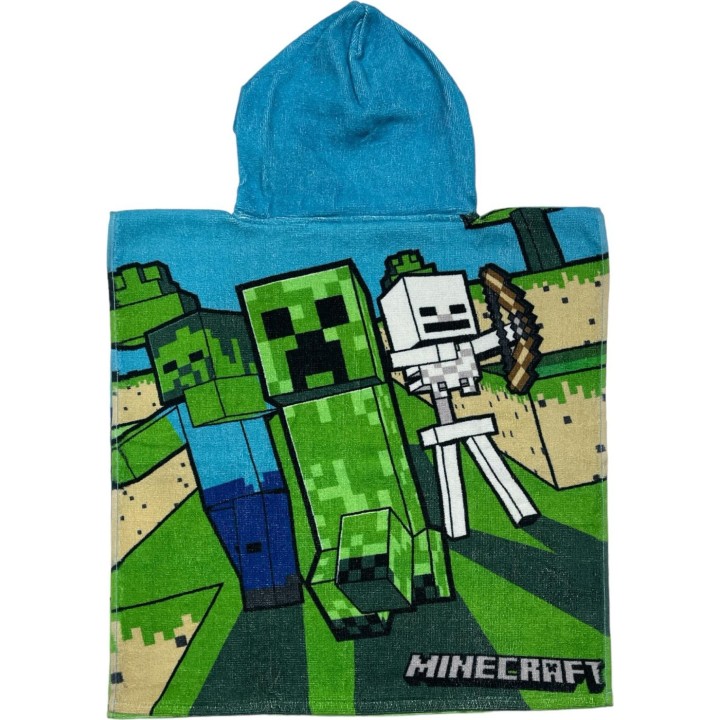Poncho de bain Minecraft à capuche en coton