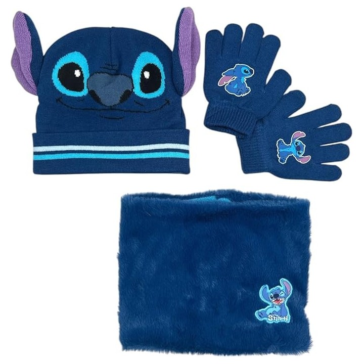 Set 3 pièces Bonnet + Snood + gants Stitch Disney