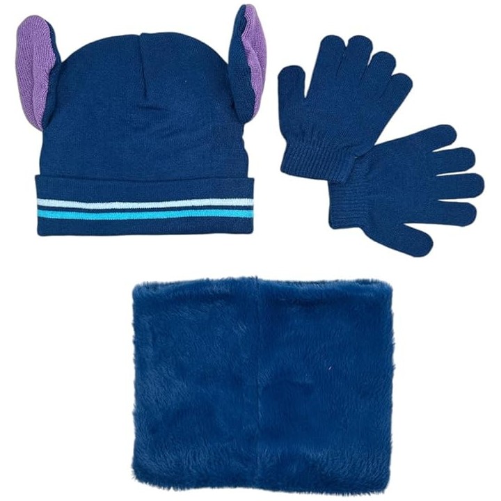 Set 3 pièces Bonnet + Snood + gants Stitch Disney
