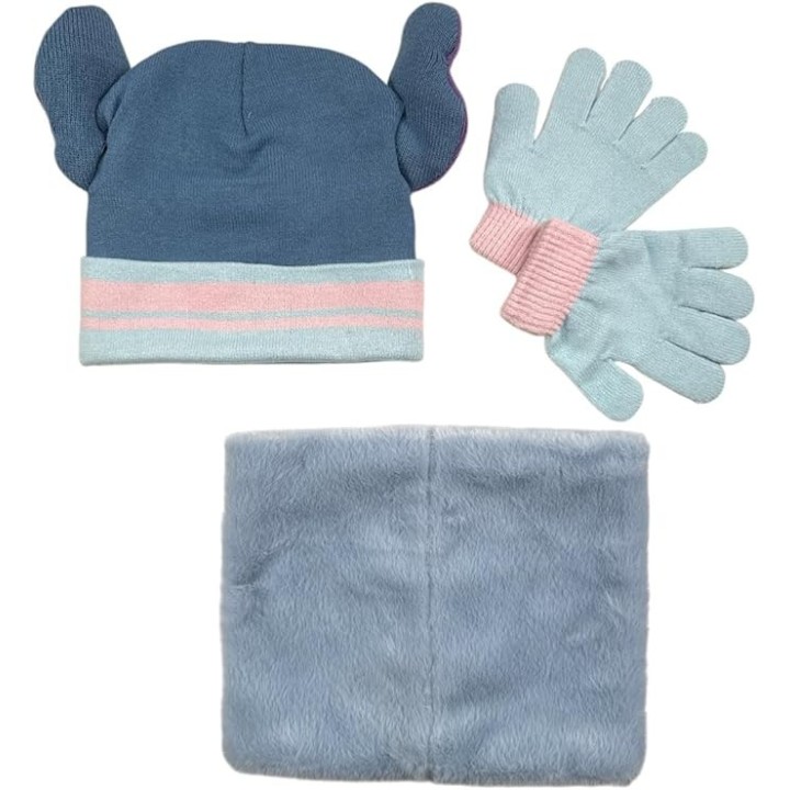 Set 3 pièces Bonnet + Snood + gants Stitch Disney