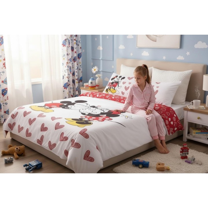 Parure Housse de couette Minnie and Mickey Love en polyester
