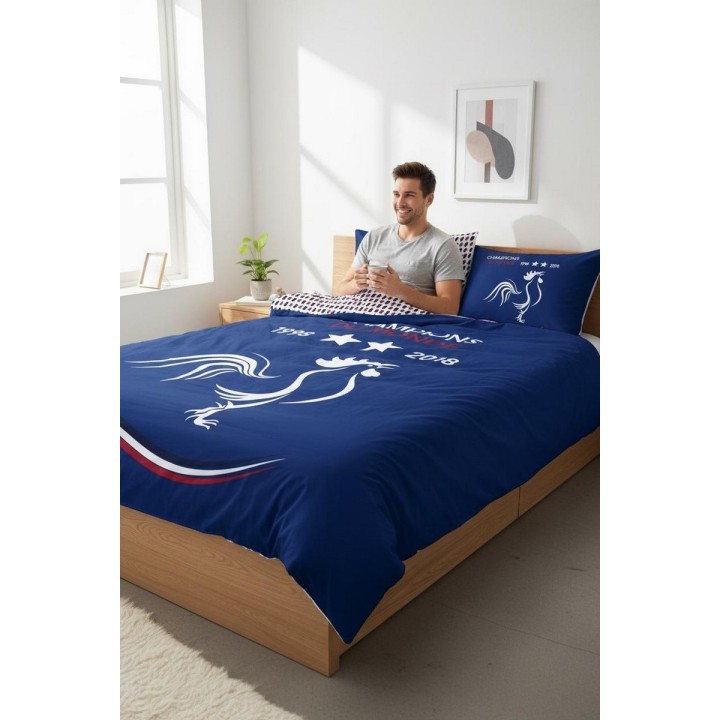 Housse de couette football France avec 2 étoiles en 1998 et 2018