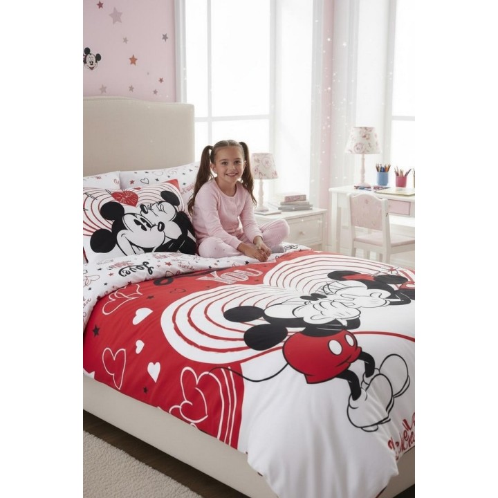 Parure housse de couette  MICKEY ET MINNIE LOVE EN ROUGE
