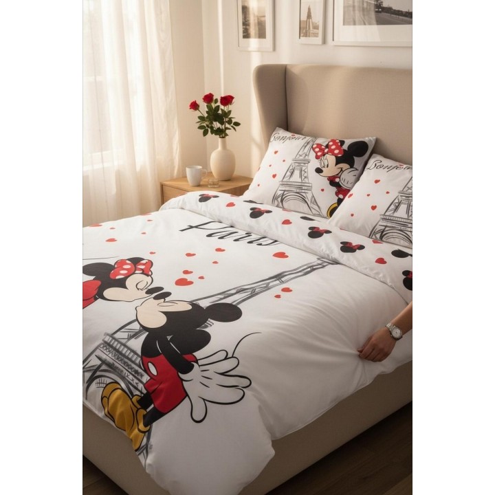 Parure Housse de couette Mickey et Minnie en coton