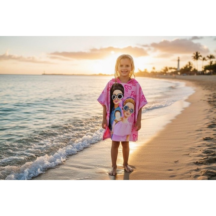 Poncho de bain Barbie à capuche