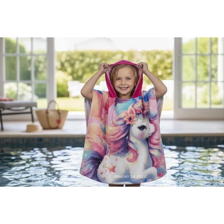 Poncho de bain Licorne à capuche