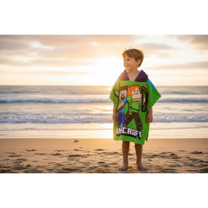 Poncho de bain Minecraft à capuche
