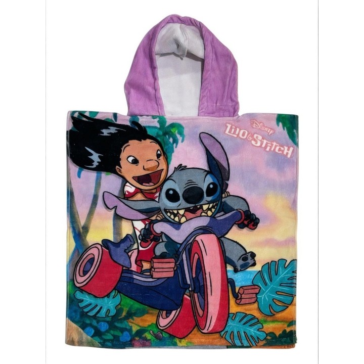 Poncho de bain Stitch Disney à capuche en coton