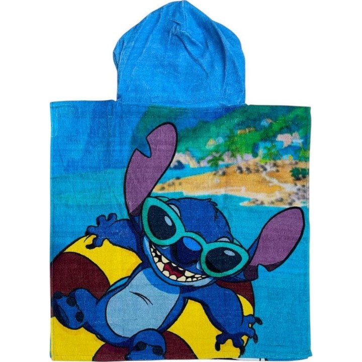Poncho de bain Stitch Disney à capuche en coton