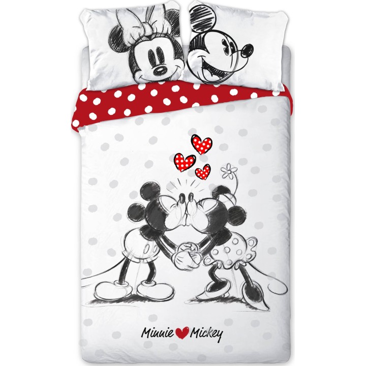 Parure Housse de couette Minnie and Mickey Love en coton