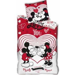 Parure housse de couette  MICKEY ET MINNIE LOVE EN ROUGE