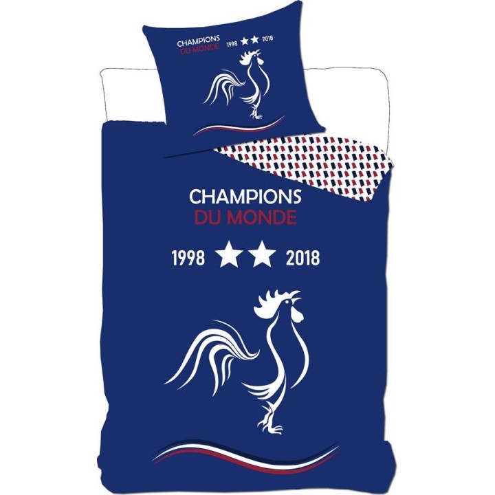 Housse de couette football France avec 2 étoiles en 1998 et 2018